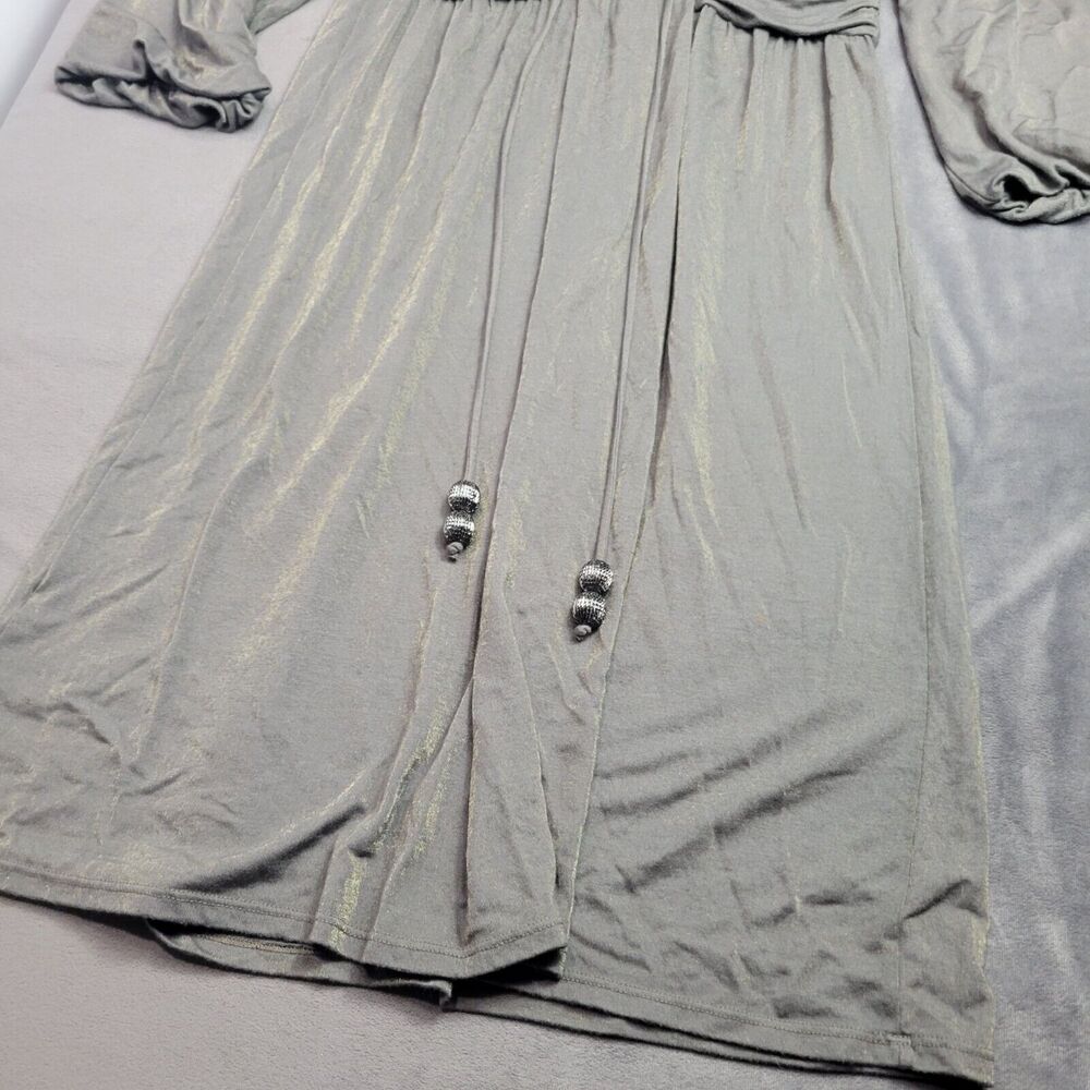 Ella Moss S Gray-Gold Metallic Long-Sleeve Boho Dress With Beaded Tie Accents - Picture 5 of 8